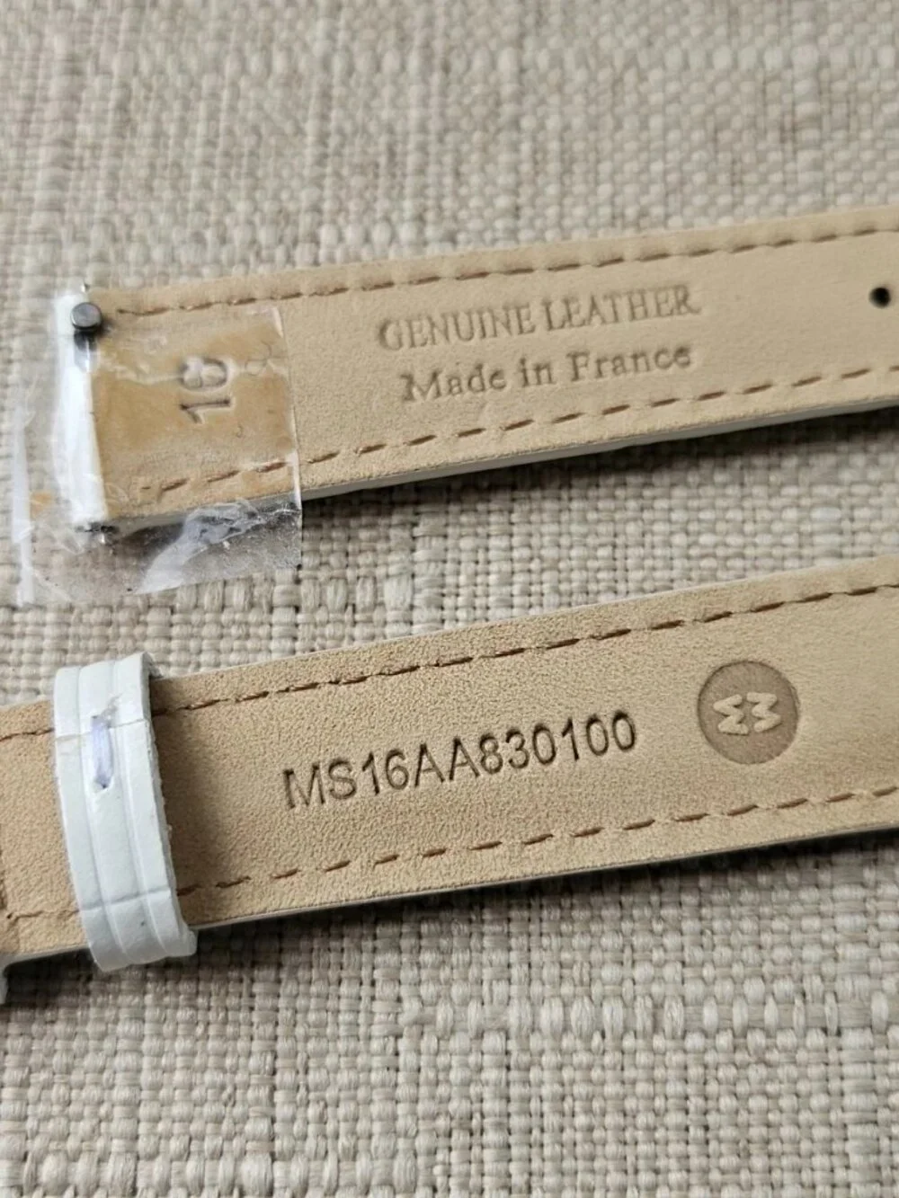 Michelle Strap for Replacement Band White Genuine Leather Size 16mm Made France